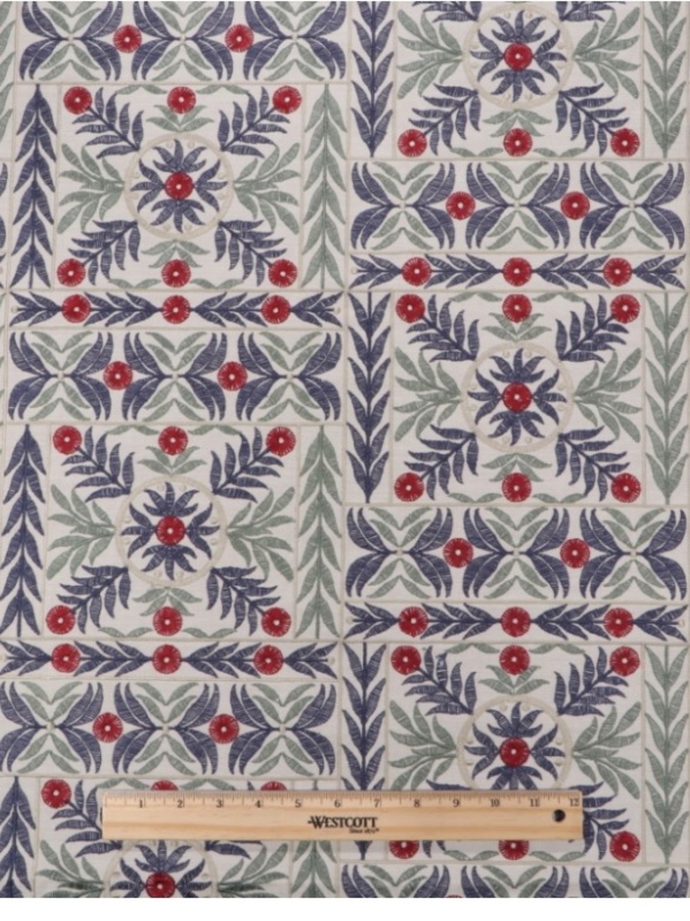 P Kaufmann Mughal Garden Embroidered Drapery Fabric in Indigo & Red
